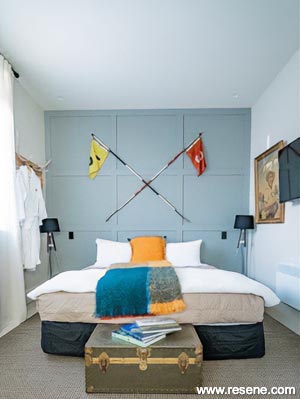 Light blue hotel bedroom