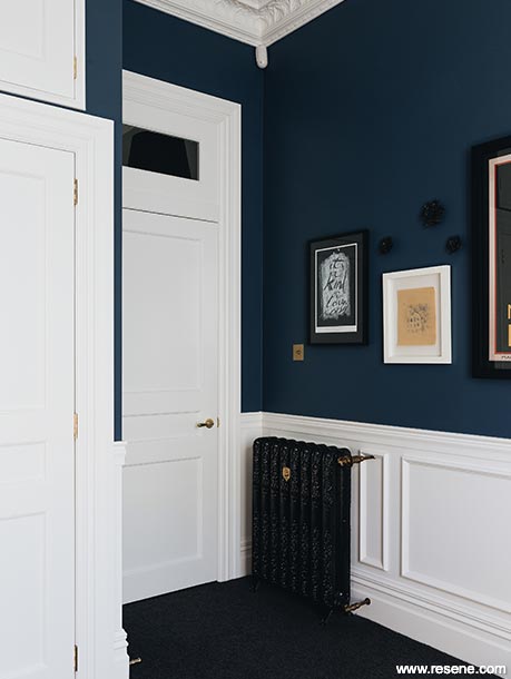 Blue and white corridor