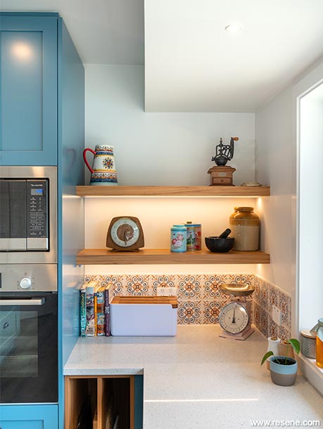 A blue and white country kitchen
