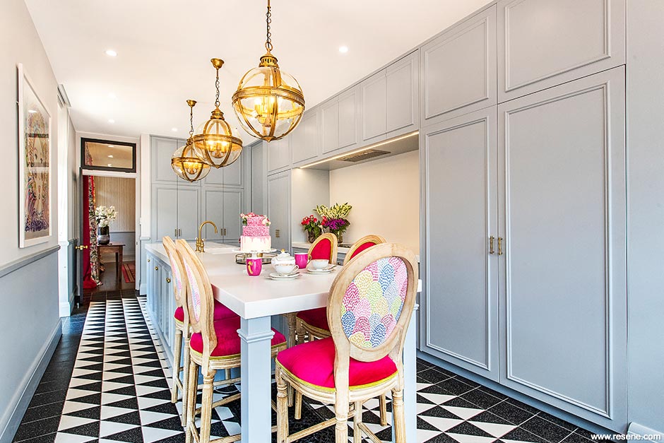 Blue and white kitchen