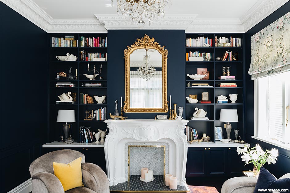 A dark blue and white lounge