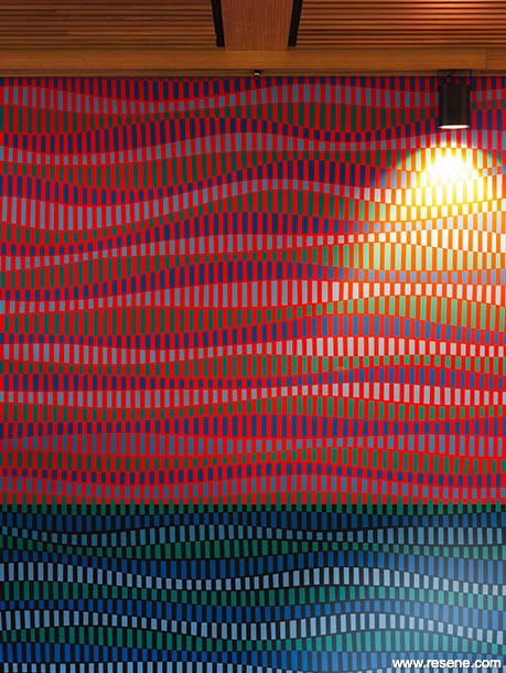Red and blue restaurant interior