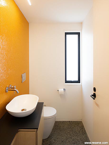 Yellow and white bathroom
