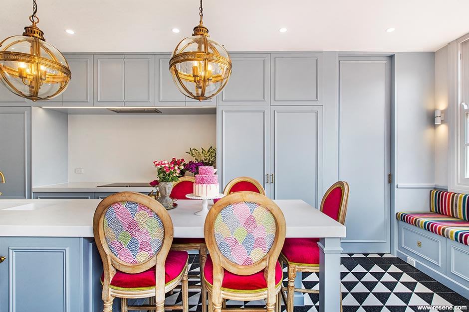 Light blue and white kitchen