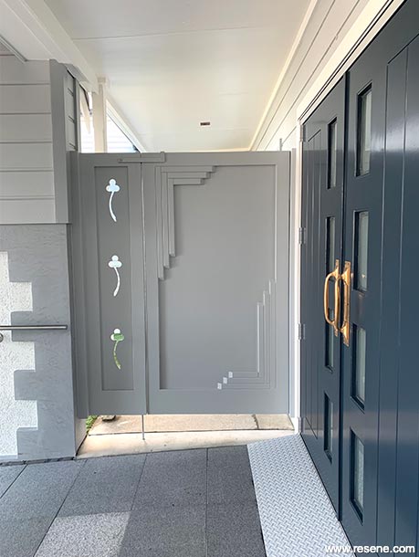 Dark blue and grey entryway