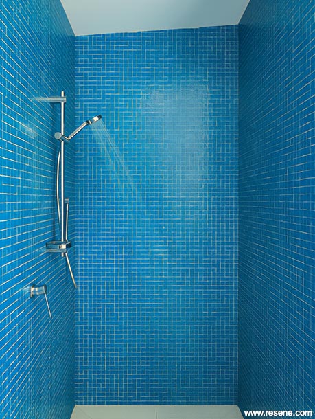 Blue shower tiles