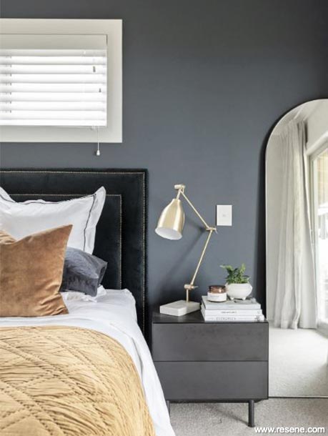 Blue and white hotel themed bedroom