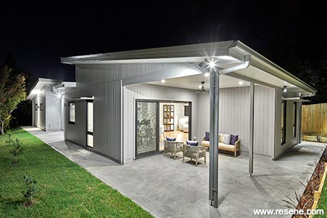 Eco House exterior at night