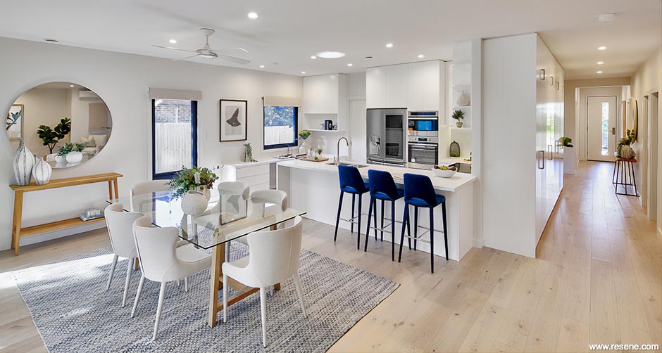 Open-plan kitchen and dining room