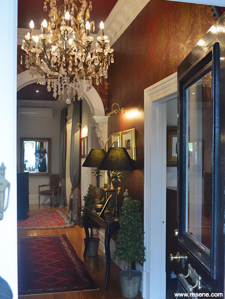 Red and white villa entryway
