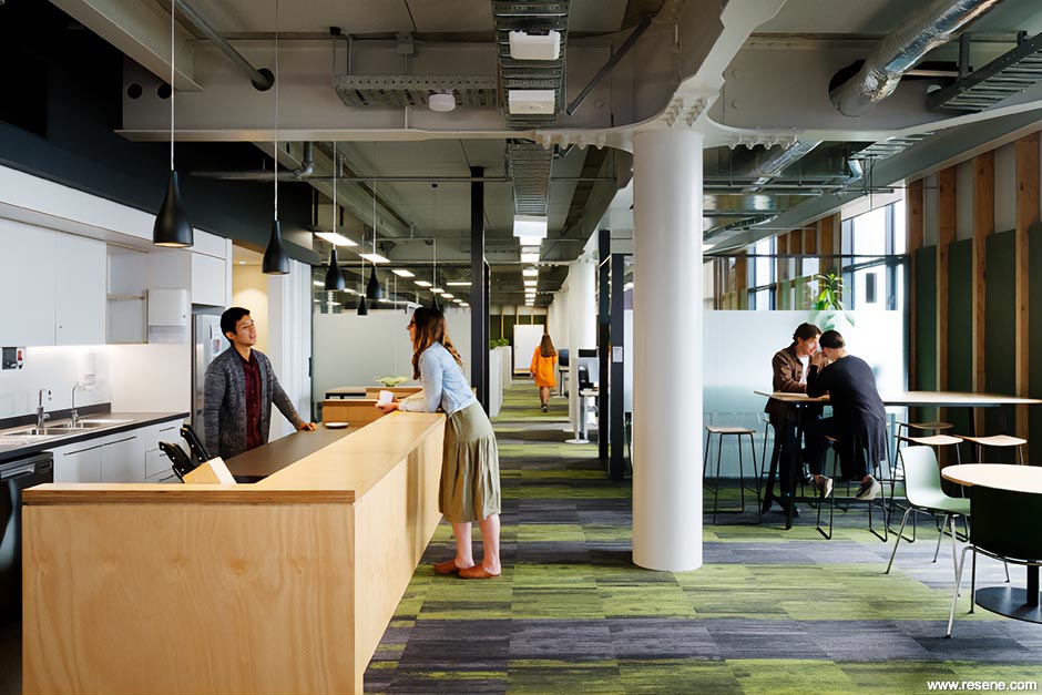 Charcoal and green university interior
