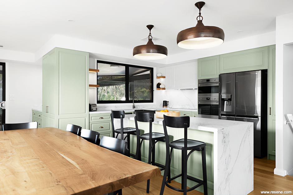Green and white kitchen