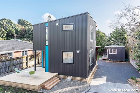 Grey and blue bach exterior