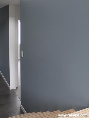 A grey blue staircase