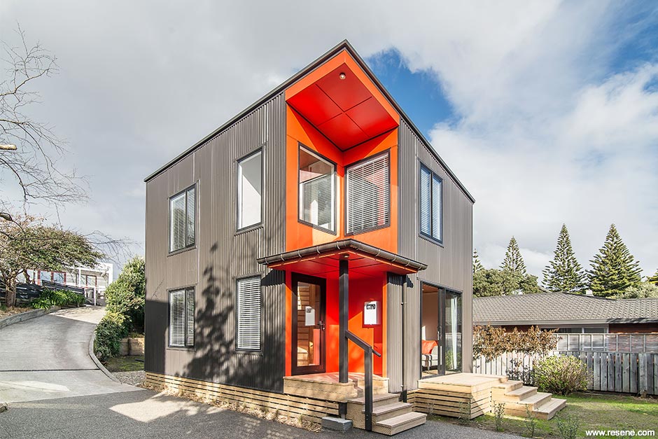 Grey and orange bach exterior