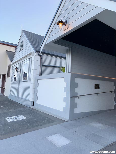 Grey and white crematory exterior