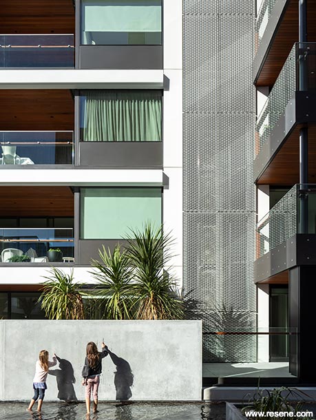Elegant black and white apartment exterior