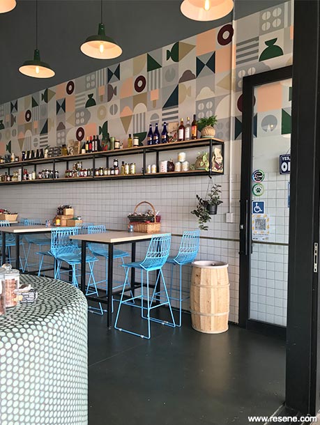Grey and white cafe interior