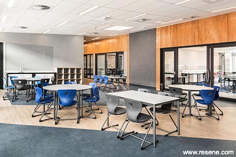 Blue and grey school interior