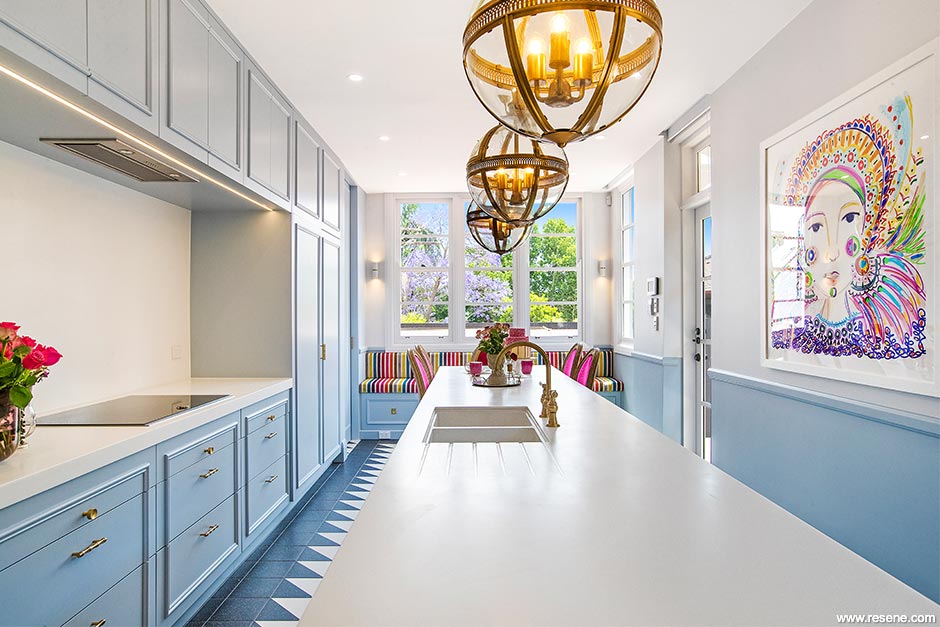 Blue and white character kitchen