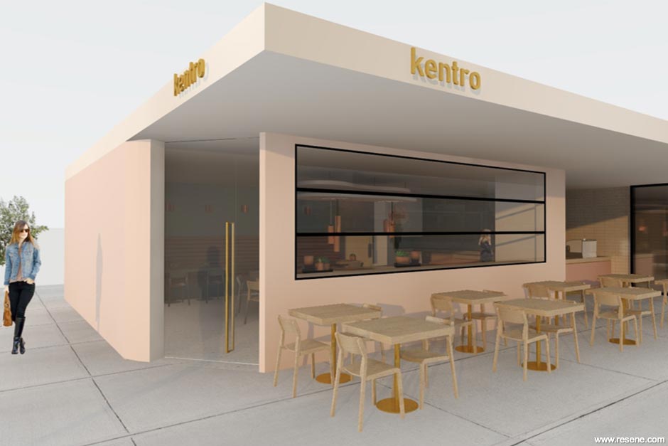 A light neutral cafe exterior