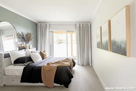 Light green and white master bedroom