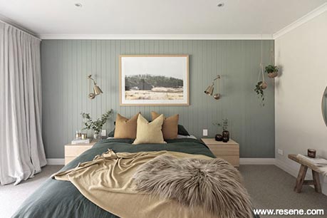 Green and white bedroom