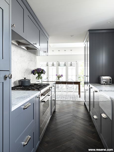 Blue and white kitchen