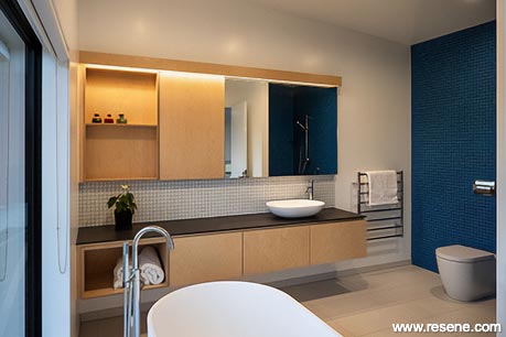 Blue and white bathroom