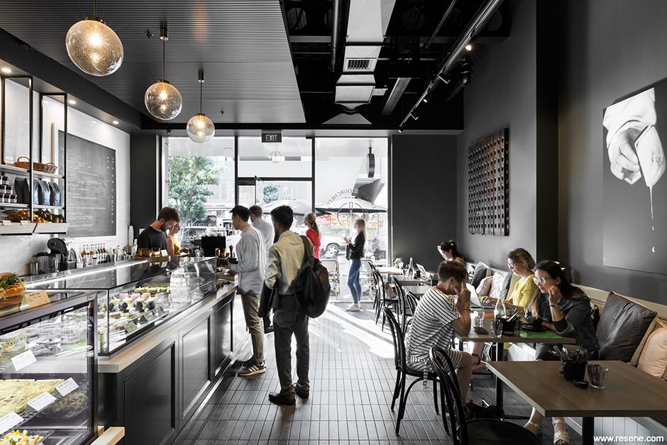 Black and white cafe interior
