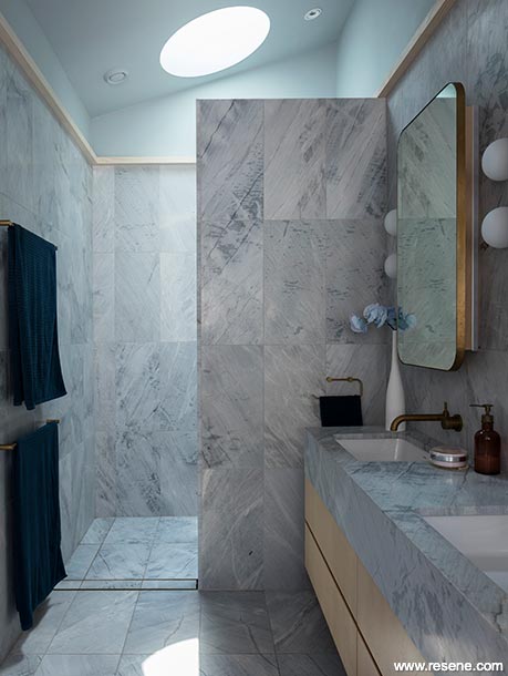 A modern duck egg blue bathroom