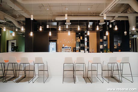White and black office kitchen and dining room