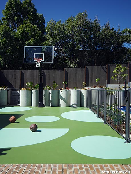 Green and blue basketball mural