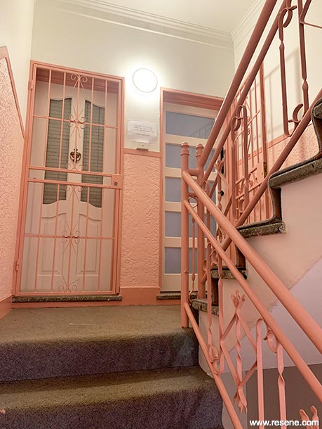 Pink and white staircase