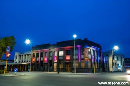 Hotel exterior at night