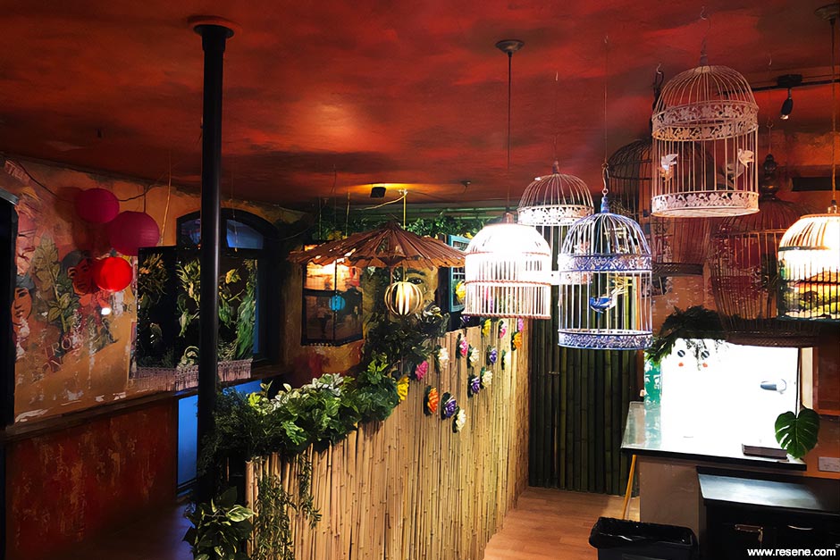 Red and black restaurant interior