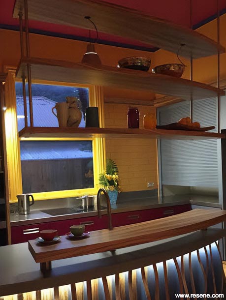 Yellow and red kitchen