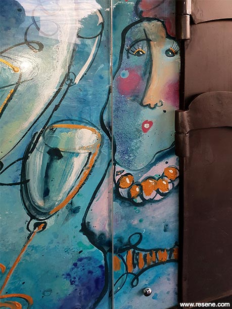 Pizza oven splashback - colourful mural 2