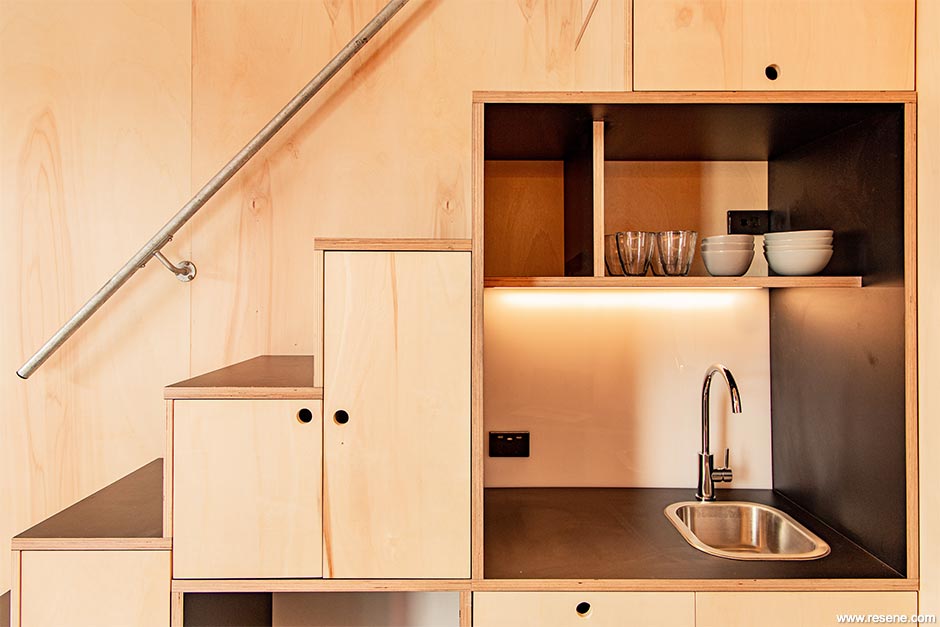 A wooden panelled kitchen