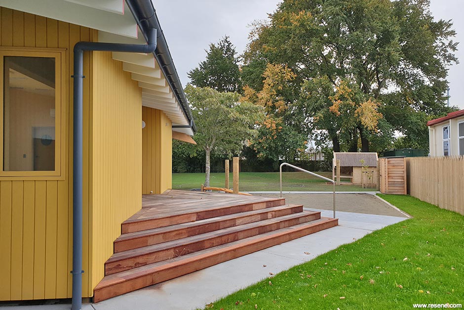 Bright yellow school exterior