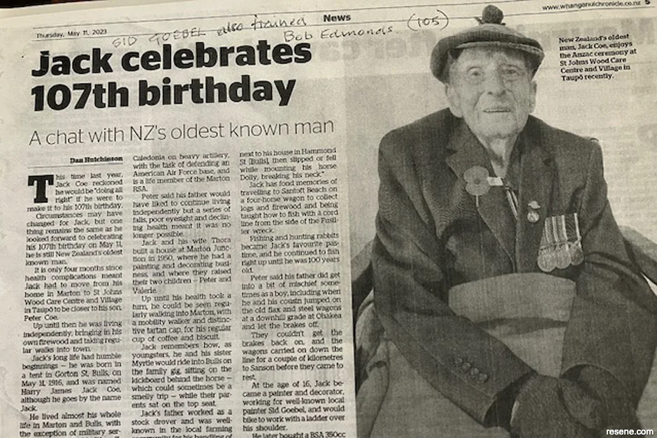 Jack Coe, NZ oldest chap