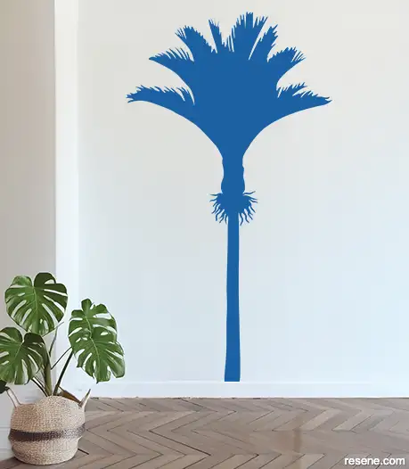 Palm Life decal in Resene Resolution Blue