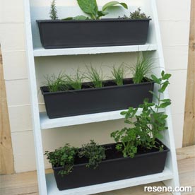 Paint distressed effect on garden shelves