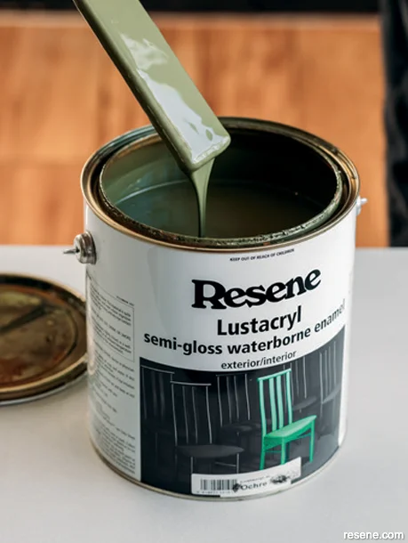Step 6a - Once the primer is dry apply Resene Lustacryl in Resene Kelp